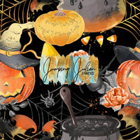 *IN-HOUSE* Pumpkins, Candy Corn & Webs on Black